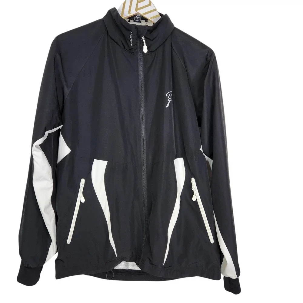 BJORN DAEHLIE Windbreaker Jacket Mens Medium Black White Zip Pockets Light Lined
